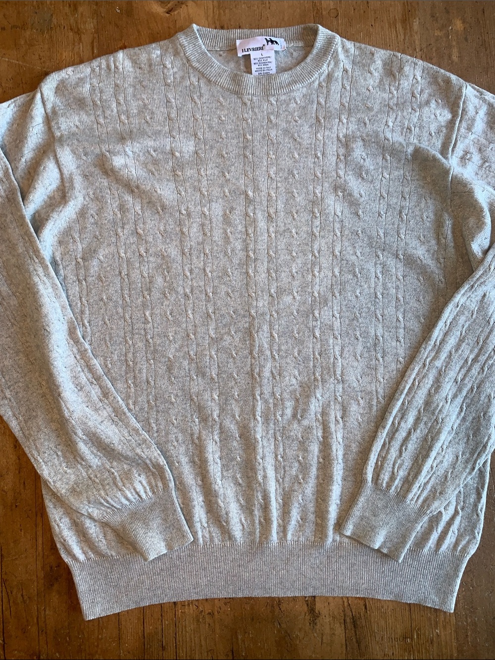 I Levrieri Italian Cashmere Silk Light Gray Cable-Knit Crewneck Sweater - Picture 14 of 16